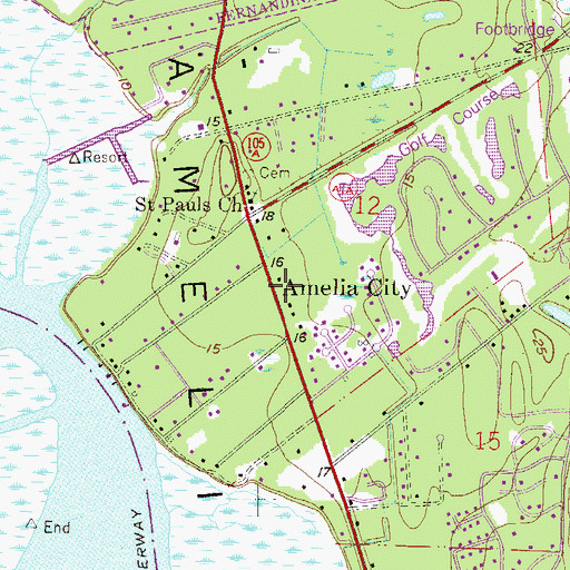 Topographic Map of Amelia City, FL