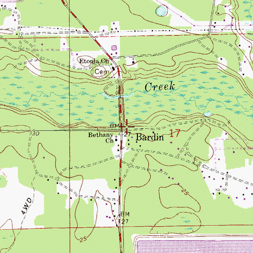 Topographic Map of Bardin, FL