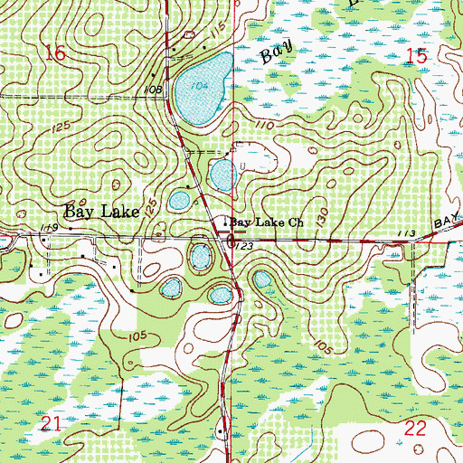 Topographic Map of Bay Lake, FL