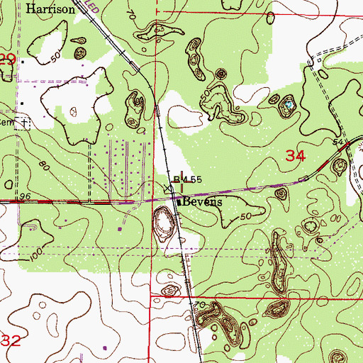 Topographic Map of Bevens, FL