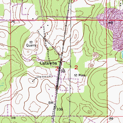 Topographic Map of Catawba, FL