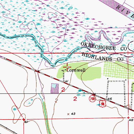 Topographic Map of Cornwell, FL