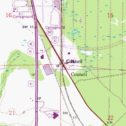 Topographic Map of Council, FL