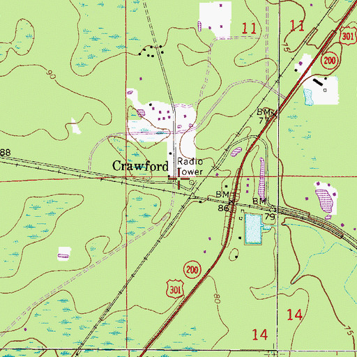 Topographic Map of Crawford, FL