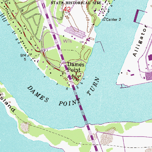 Topographic Map of Dames Point, FL