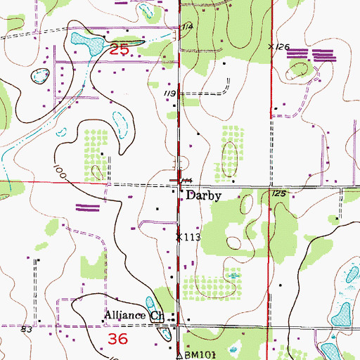 Topographic Map of Darby, FL