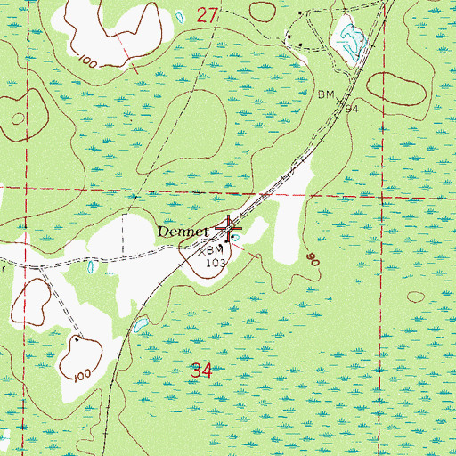 Topographic Map of Dennet, FL