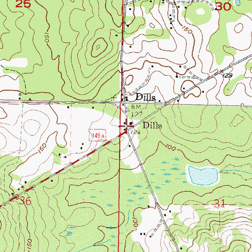 Topographic Map of Dills, FL