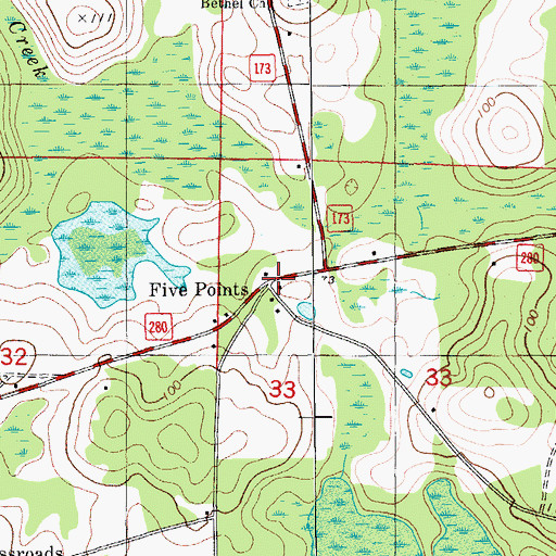 Topographic Map of Five Points, FL