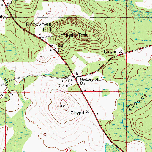 Topographic Map of Hickory Hill, FL