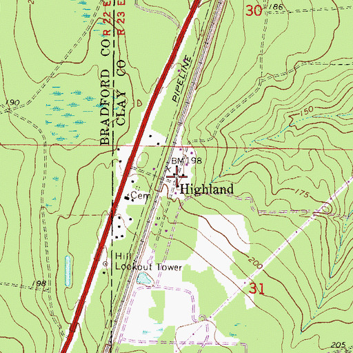 Topographic Map of Highland, FL