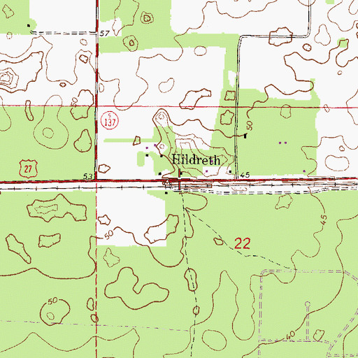 Topographic Map of Hildreth, FL