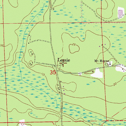 Topographic Map of Lessie, FL