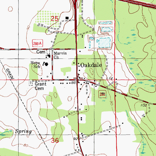 Topographic Map of Oakdale, FL