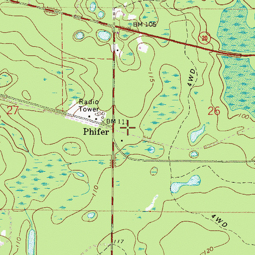 Topographic Map of Phifer, FL