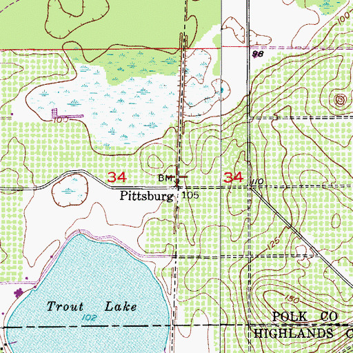 Topographic Map of Pittsburg, FL
