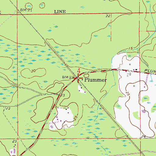 Topographic Map of Plummer, FL