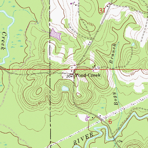 Topographic Map of Pond Creek, FL