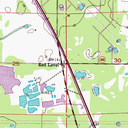 Topographic Map of Red Level, FL