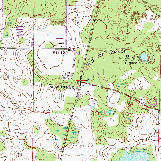 Topographic Map of Suwannee, FL