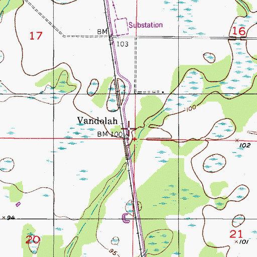 Topographic Map of Vandolah, FL