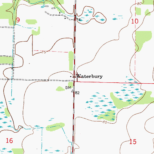 Topographic Map of Waterbury, FL
