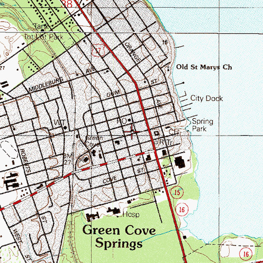 Topographic Map of First United Methodist Church of Green Cove Springs, FL