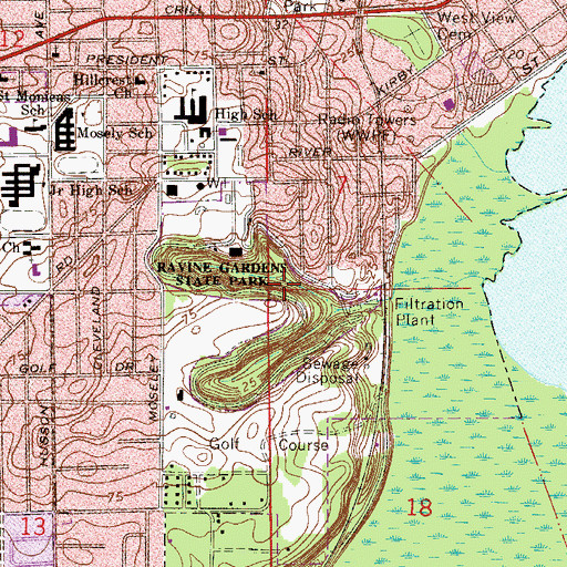 Topographic Map of Ravine Gardens State Park, FL