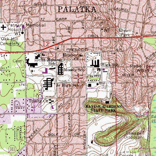 Topographic Map of Palatka Heights, FL