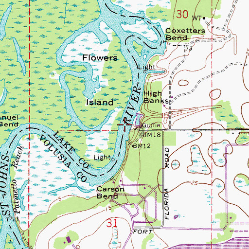 Topographic Map of Barbers Reach, FL