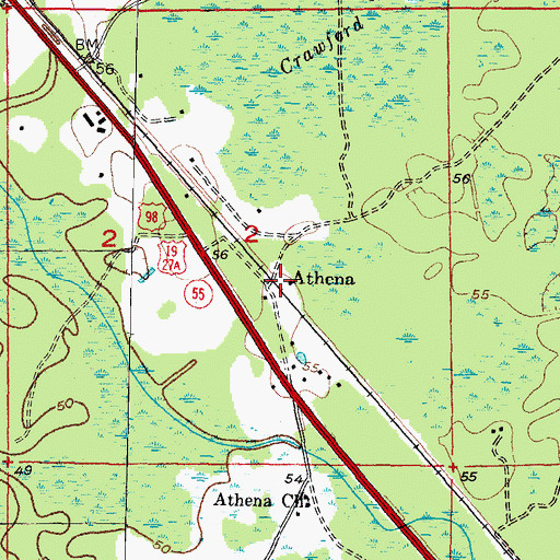 Topographic Map of Athena, FL