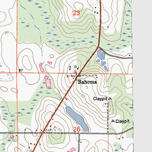 Topographic Map of Bahoma, FL