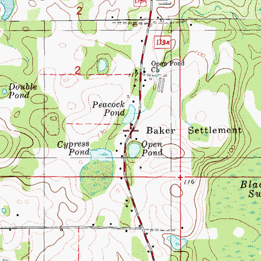 Topographic Map of Baker Settlement, FL