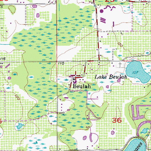 Topographic Map of Beulah, FL