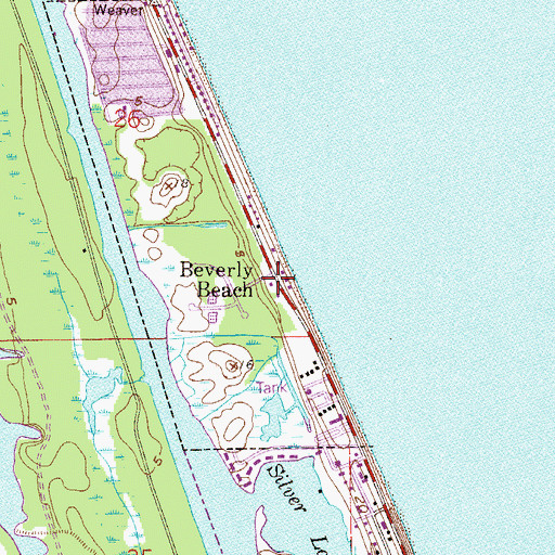 Topographic Map of Beverly Beach, FL