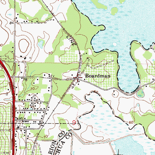 Topographic Map of Boardman, FL