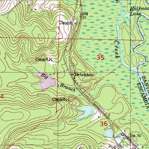 Topographic Map of Brickton, FL