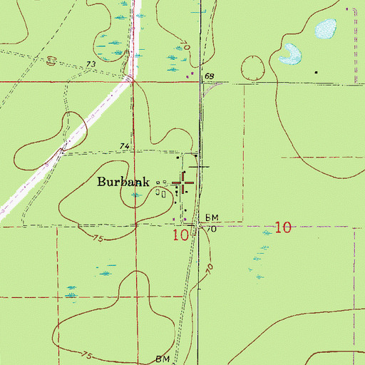 Topographic Map of Burbank, FL