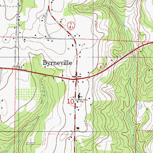 Topographic Map of Byrneville, FL
