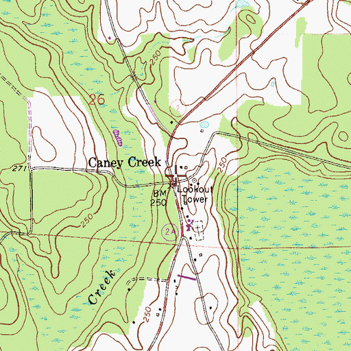 Topographic Map of Caney Creek, FL