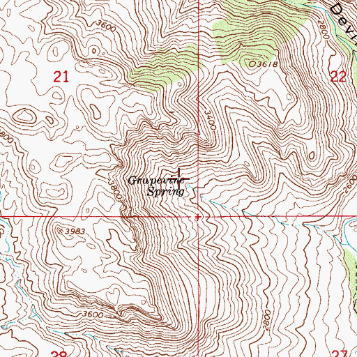 Topographic Map of Grapevine Spring, AZ