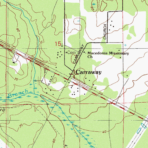 Topographic Map of Carraway, FL