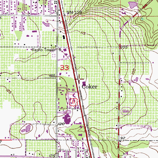 Topographic Map of Coker, FL