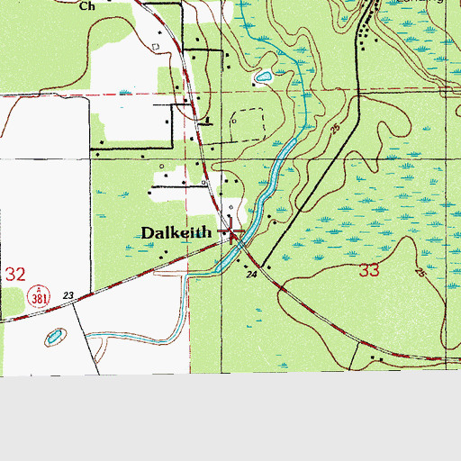 Topographic Map of Dalkeith, FL