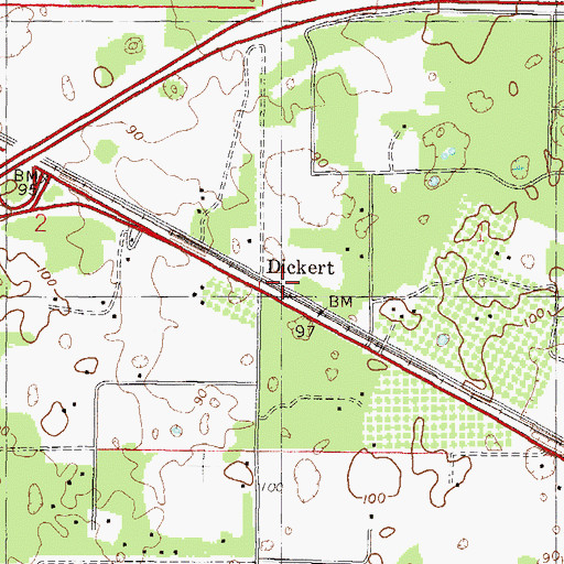 Topographic Map of Dickert, FL