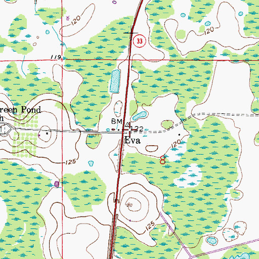 Topographic Map of Eva, FL