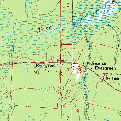 Topographic Map of Evergreen, FL
