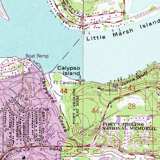 Topographic Map of Fort Caroline, FL