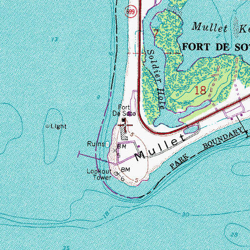 Topographic Map of Fort De Soto, FL