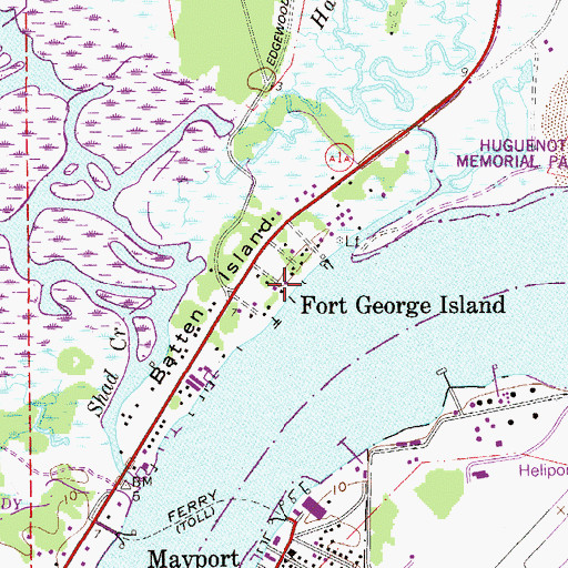 Topographic Map of Fort George Island, FL